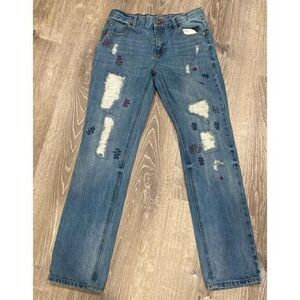 Distressed Denim Jeans with Colorful Embroidery Boho tOMMY HILFIGER Straight Leg